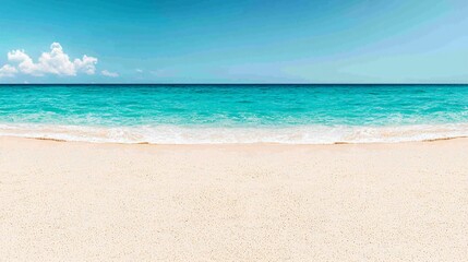 Obraz premium Idyllic tropical beach scene azure water, white sand, blue sky.