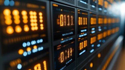 An abstract background with binary code and luminous dots symbolizing software programming digital systems and technological progress ideal for advertising