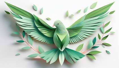 Grüne Friedenstaube gefaltet mit Origami-Technik