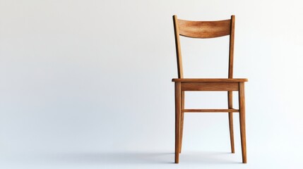 a wooden chair against a white wall