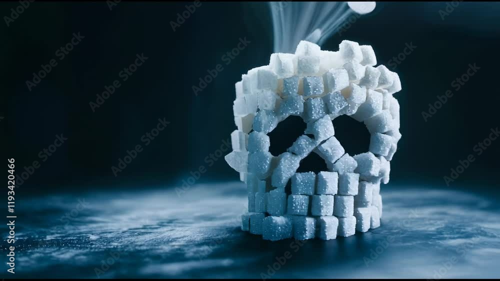 Aufkleber white sugar cubes arranged in the shape of a skull, representing the health risks associated with ex