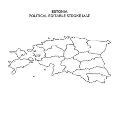 Editable political map of Estonia with defined regions and borders