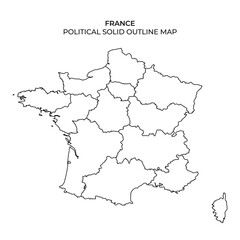 Political solid outline map of France for educational use