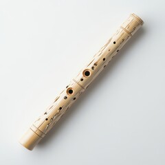 Fototapeta premium A wooden flute featuring multiple holes, illustrating craftsmanship and musical potential in a classic design.