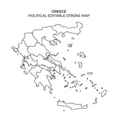 Greece political editable stroke map for educational purposes
