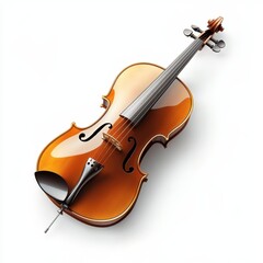 Fototapeta premium A detailed close-up of a violin with a bow, elegantly showcased against a pristine white background, emphasizing its craftsmanship and beauty.