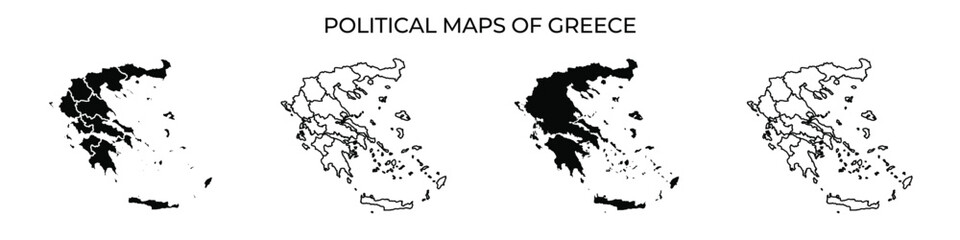 Political maps of Greece highlighting regional divisions and borders