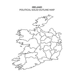 Outline map of Ireland with defined political boundaries and regions