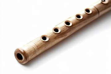 Naklejka premium A flute with holes is prominently displayed on a clean white surface, showcasing its elegant design and craftsmanship.
