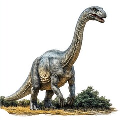 Obraz premium Giant Dinosaur Statue Surrounded by Lush Greenery in a Natural Outdoor Setting.