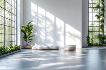 Serene Minimalist Interior Design with Natural Light and Greenery