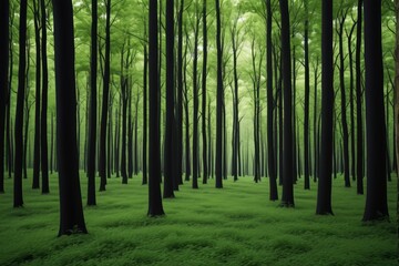 Fototapeta premium there is a green forest with tall trees and grass