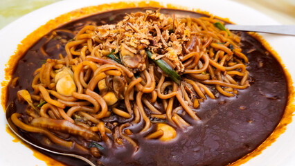 Fried Black Noodles, Chinese Style Mee Hai Lam, famous dish in Malaysia