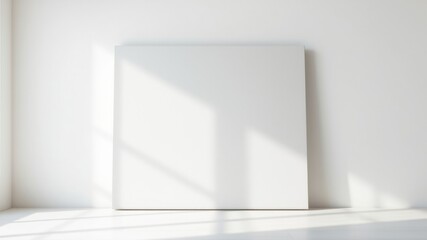 Blank Square Canvas Against White Wall in Sunlit Room