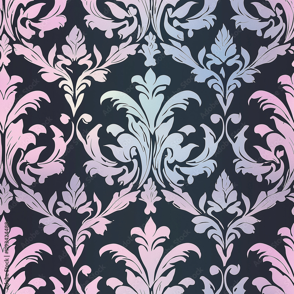Poster damask seamless pattern motifs elegant floral damask pattern with a gradient color scheme on a dark 