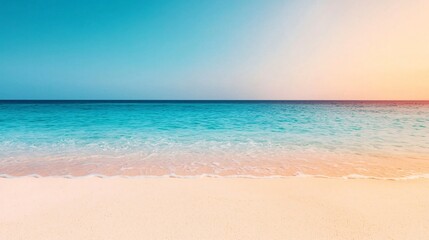 Obraz premium Serene beach scene at sunset, tranquil ocean waves lapping gently on soft sand.