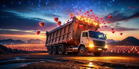 Dump Truck Valentine's Day Night Photography:  Romantic Lights & Heavy Machinery
