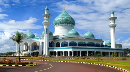 Fototapeta premium Majestic Mosque Architecture Under a Blue Sky
