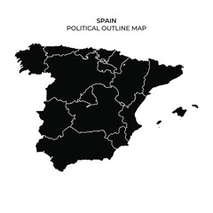 Political outline map of Spain showing regional boundaries clearly