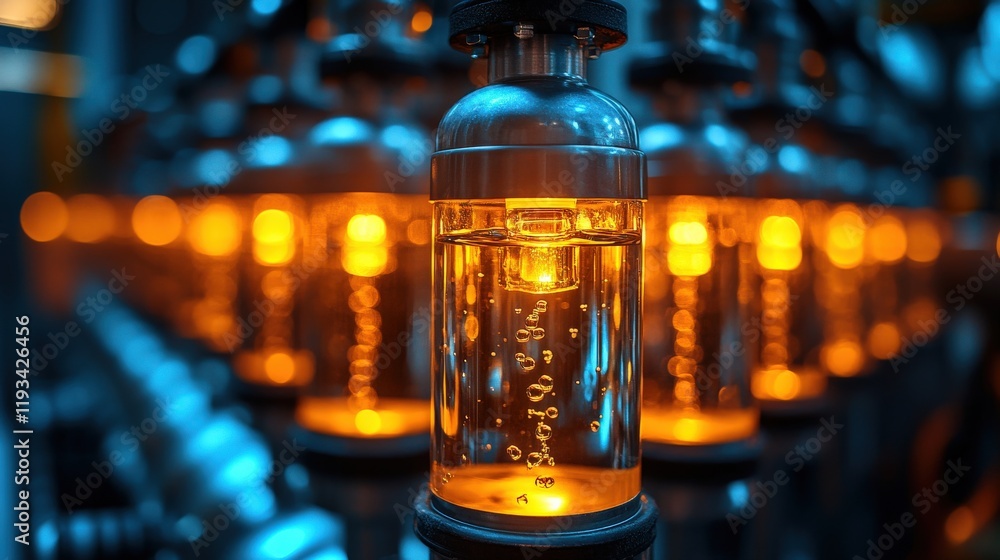 Poster captivating close-up of retro light bulb with warm yellow glow illuminating dark industrial setting 