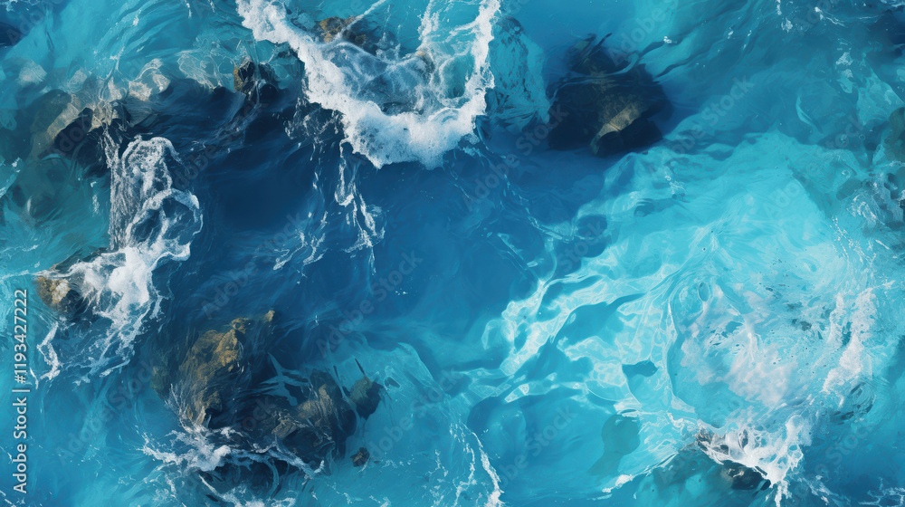 Poster an eye-catching seamless pattern background featuring a clear blue ocean with gentle waves and textu