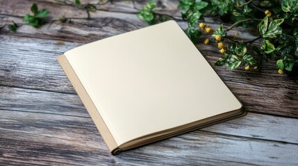Blank Cream Notebook on Rustic Wooden Surface