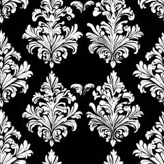 Elegant damask seamless pattern fabric design black background intricate woven motifs sophisticated textile art