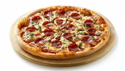 Delicious Supreme Pizza Fast Food Element - Photorealistic Colorful Illustration on White Background