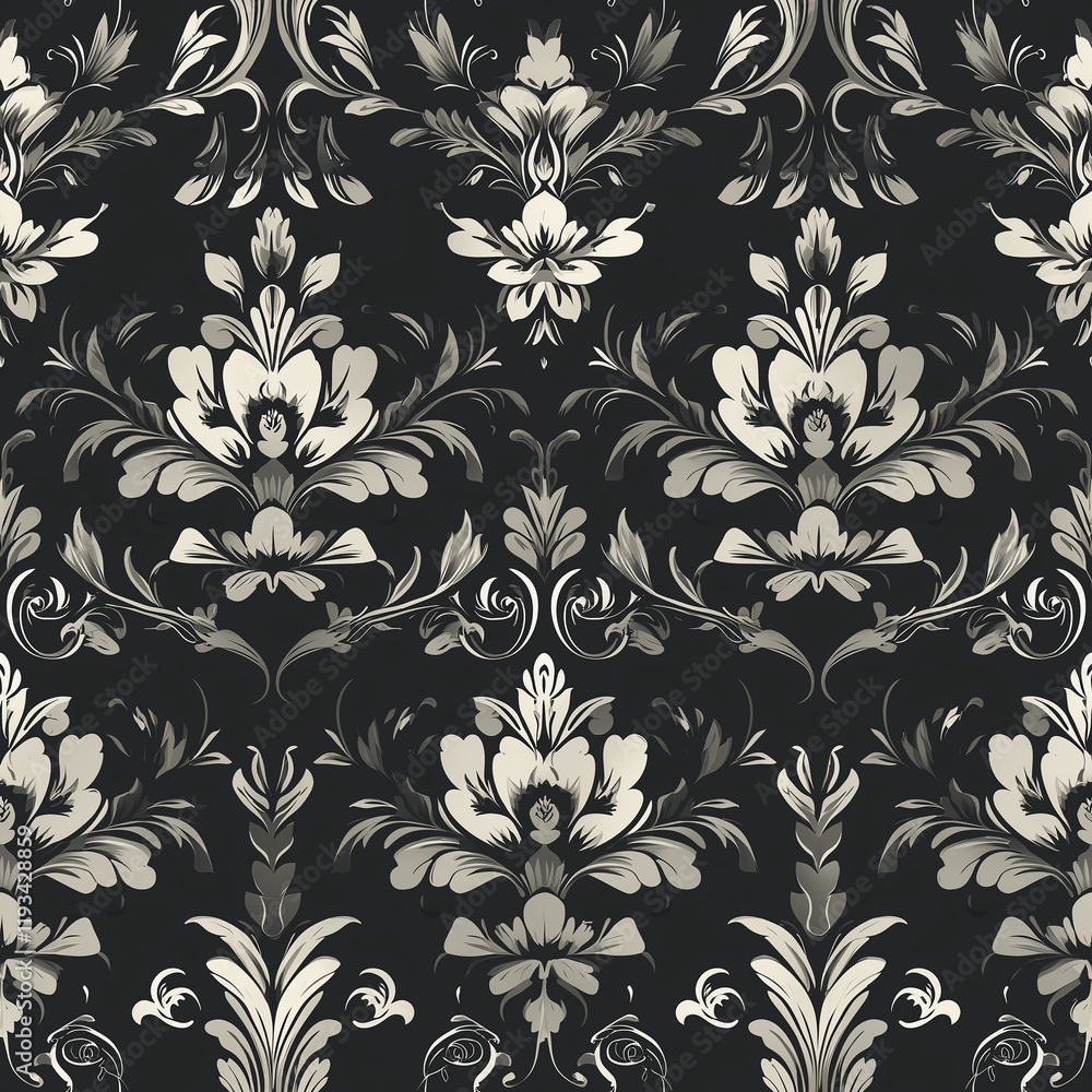 Poster elegant damask seamless pattern fabric with intricate motifs timeless design for home decor versatil