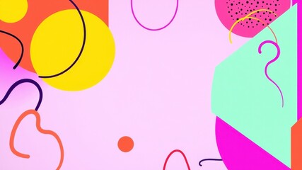 Vibrant Abstract Shapes Composition A Delightful Background of Colorful Circles, Lines, and Geometric Forms on a Soft Pink Canvas