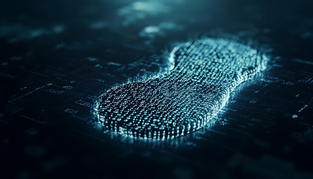 Digital Footprint: A footprint made of binary code, symbolizing the lasting digital footprint left online