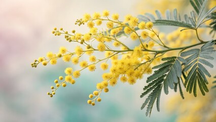 Mimosa Flower Branch Soft Focus, Yellow Blooms, Spring Concept,Nature Photography mimosa, spring flowers