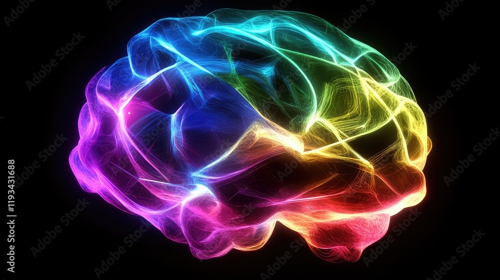 Poster a futuristic ai quantum brain concept, with holographic neuron-like structures illuminated in vibran