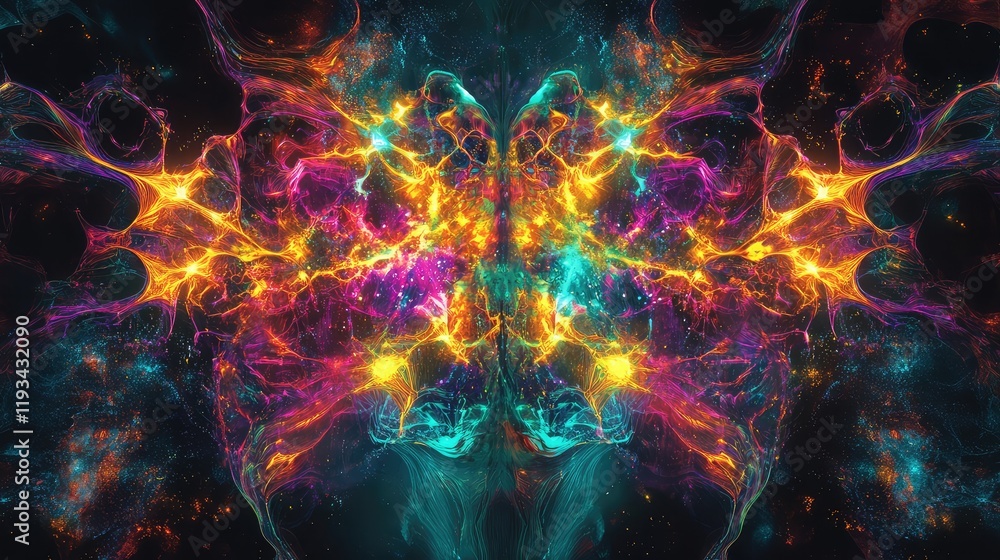 Aufkleber a futuristic ai quantum brain concept, with holographic neuron-like structures illuminated in vibran