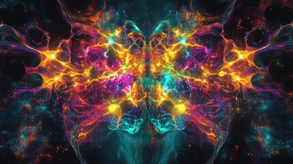 A futuristic AI quantum brain concept, with holographic neuron-like structures illuminated in vibrant colors