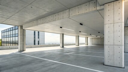 Obraz premium Open-Air Concrete Parking Garage Architectural Photography, Modern Design, Concrete Structure, Urban Landscape Parking Garage, Modern Architecture