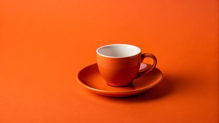 Obraz premium Orange Cup and Saucer Minimalist Still Life Photography, Color Blocking, Product Photography Minimalism, Product Photography