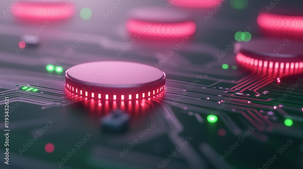 Poster close up of circuit board with glowing elements representing advanced technology and innovation, sho