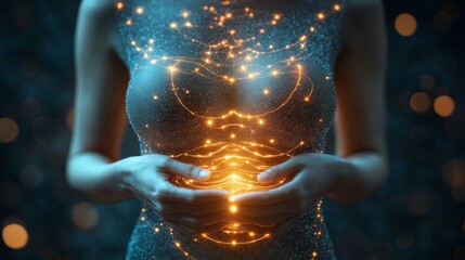 Enigmatic Energy: Woman Embracing Glowing Light