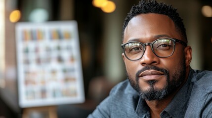 A close-up of a determined individual gazing at a vision board filled with goals and ideas, embodying a sharp business mindset and strategic focus.