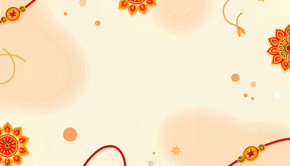 Copy space Raksha Bandhan Background Decorative Rakhi elements on beige festive background