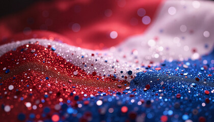 Copy space Independence Day USA background, Bastille Day Background Sparkling red, white, and blue glitter fabric