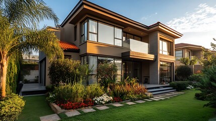 Fototapeta premium Modern Luxury Home with Landscaped Garden