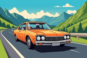 Naklejka premium there is a cartoon of a car driving down the road