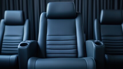 Luxurious Black Leather Reclining Chairs in Modern Theater with Elegant Background