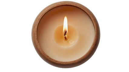 Wooden candle isolated on transparent background, top view, Generative AIWooden candle isolated on transparent background, top view, Generative AI