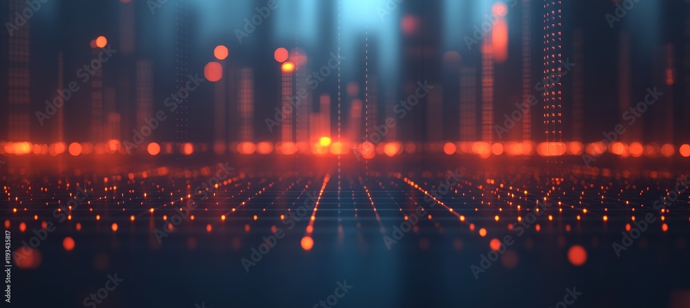 Poster futuristic neon city abstract technology backdrop with glowing connections and grid pattern