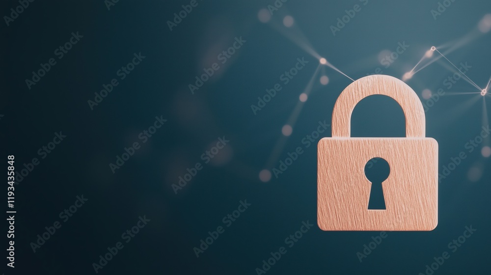 Aufkleber digital security concept for data privacy day featuring a wooden padlock on a blue background with n