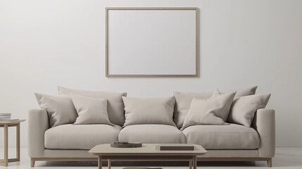 Minimalist Living Room Mockup with Blank Poster Frame, Perfect for showcasing your design or artwork ideas.