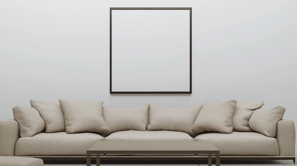 Modern Living Room Mockup with Blank Poster Frame, A stylish, contemporary space for custom designs.